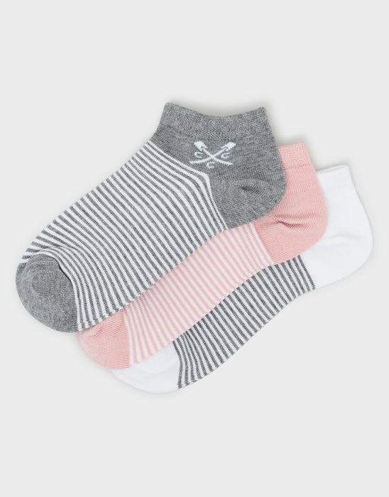 Crew Clothing Mens 3 Pack Bamboo Trainer Socks In Oat Pink Grey