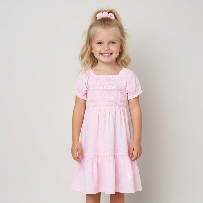 Willow & Whistle Floral Pink Shirred Dress And Scrunchie