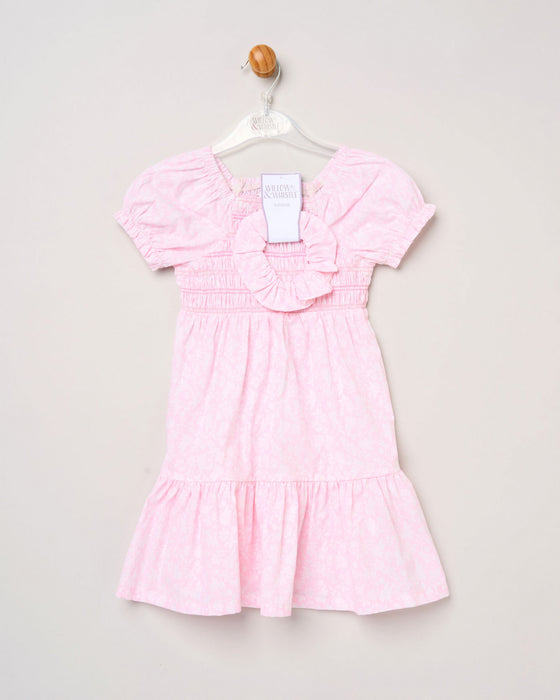 Willow & Whistle Floral Pink Shirred Dress And Scrunchie