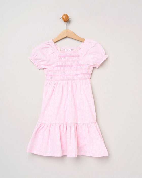 Willow & Whistle Floral Pink Shirred Dress And Scrunchie