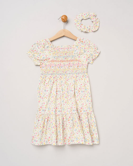 Willow & Whistle Cream Shirred Dress And Scrunchie