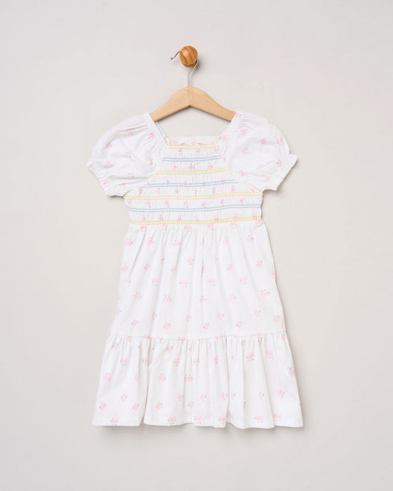 Willow & Whistle White Shirred Dress And Scrunchie