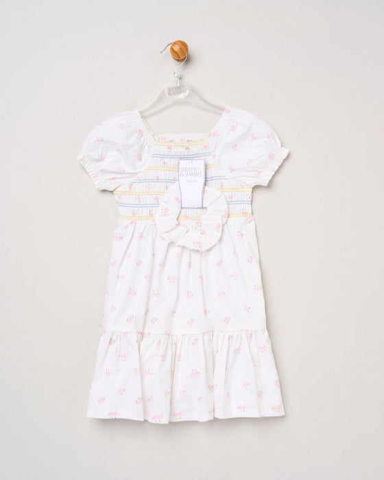 Willow & Whistle White Shirred Dress And Scrunchie