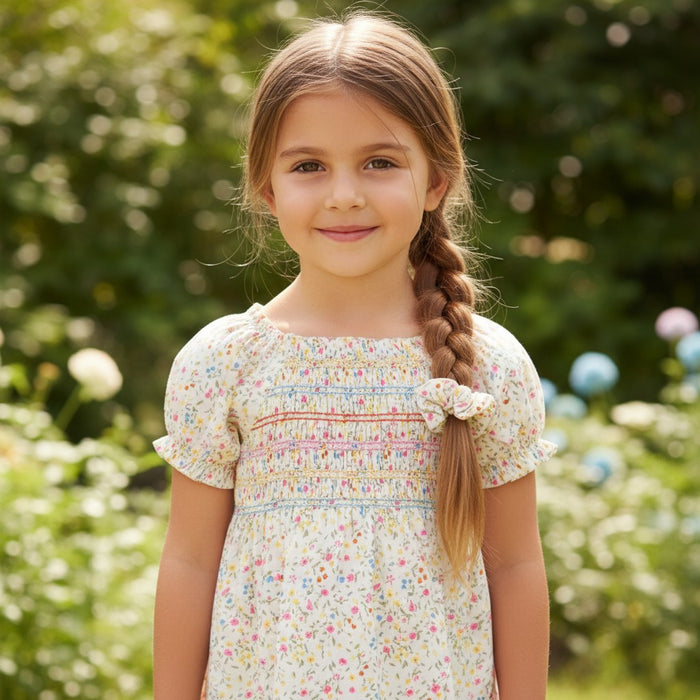 Willow & Whistle Cream Shirred Dress And Scrunchie