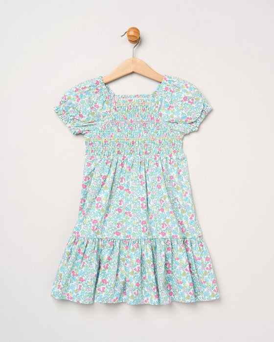 Willow & Whistle Floral Blue Shirred Dress And Scrunchie