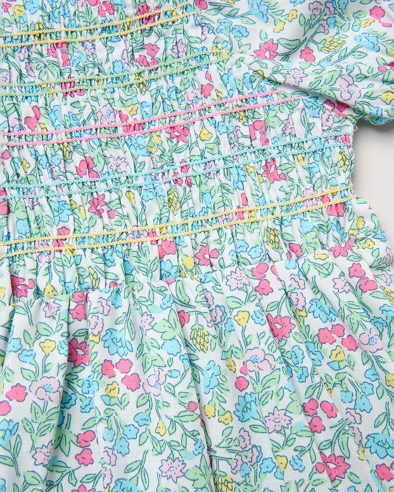 Willow & Whistle Floral Blue Shirred Dress And Scrunchie