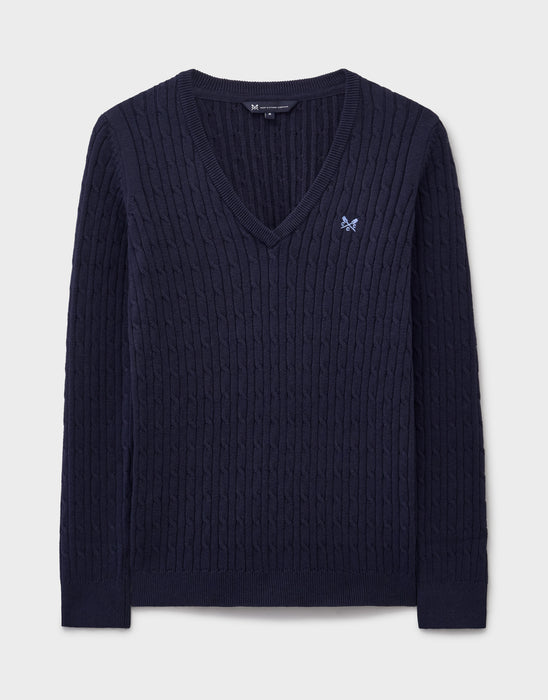 Crew Clothing Women's Heritage V Neck Cable Jumper In Heritage Navy