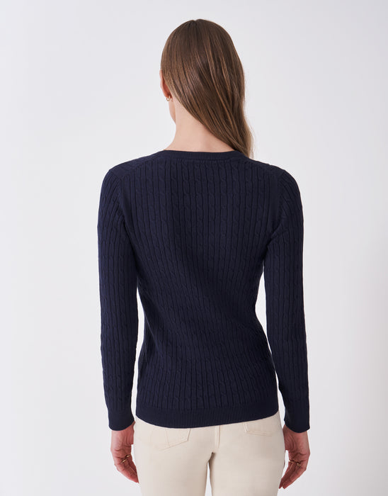 Crew Clothing Women's Heritage V Neck Cable Jumper In Heritage Navy