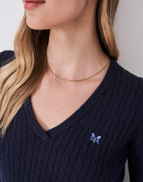 Crew Clothing Women's Heritage V Neck Cable Jumper In Heritage Navy