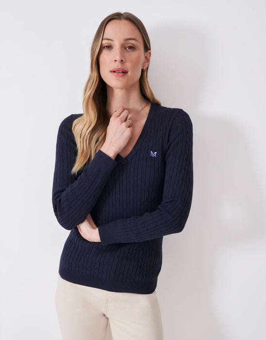 Crew Clothing Women's Heritage V Neck Cable Jumper In Heritage Navy