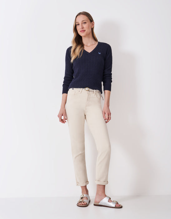 Crew Clothing Women's Heritage V Neck Cable Jumper In Heritage Navy