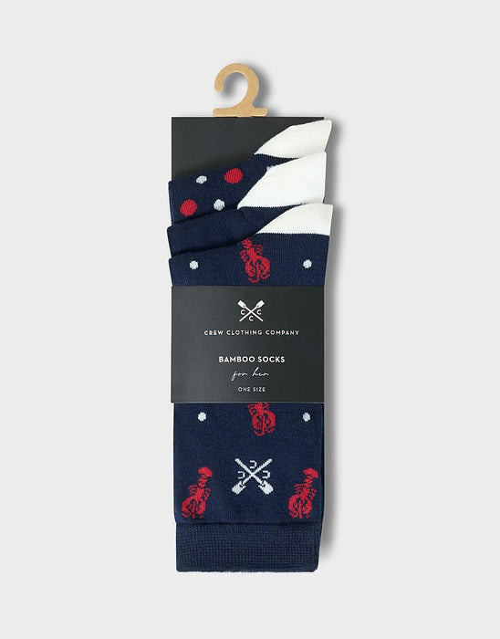 Crew Clothing Women's 3-Pack Bamboo Socks In Navy Dot & Lobster Print