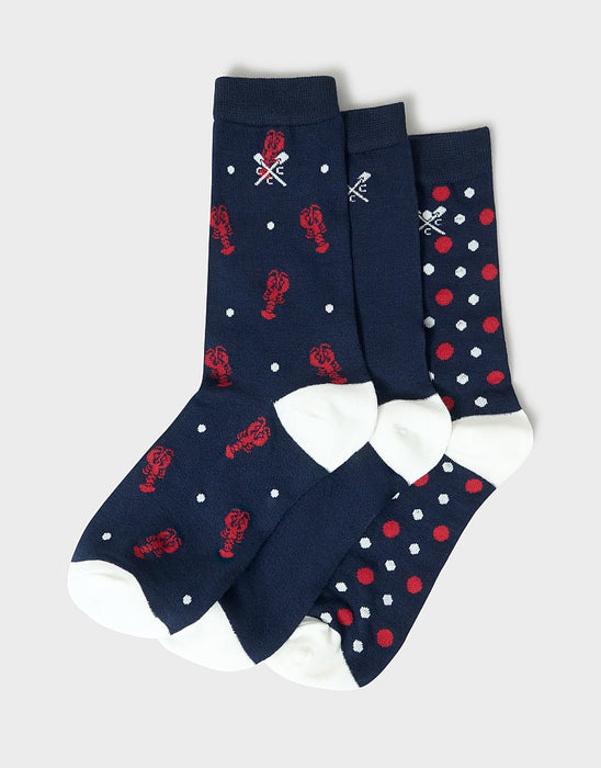 Crew Clothing Women's 3-Pack Bamboo Socks In Navy Dot & Lobster Print