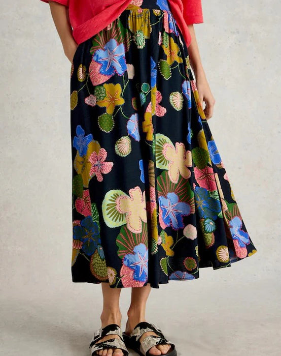 White Stuff Women's Abigail Midi Skirt In Navy Print