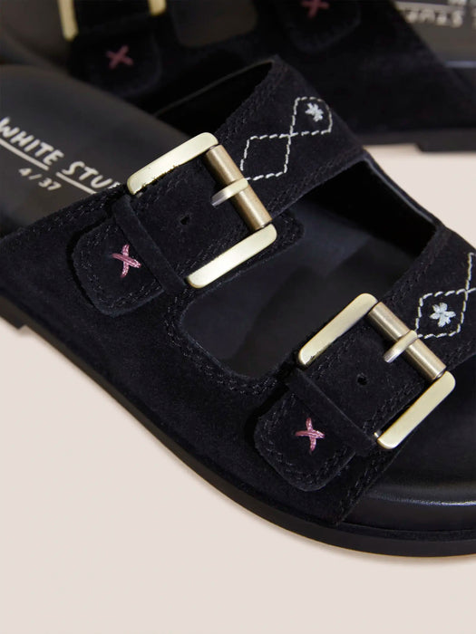 White Stuff Black Suede Embroidered Sandals