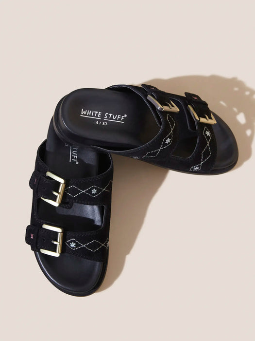 White Stuff Black Suede Embroidered Sandals