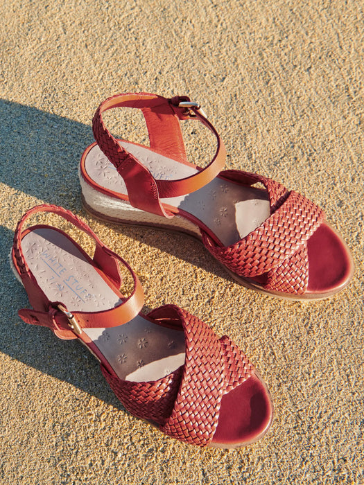 White Stuff Burnt Orange Leather Wedge Woven Sandal Maple Gifts