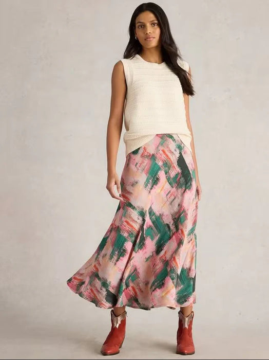 White Stuff Women's Hope Bias Maxi Skirt in Pink Multi