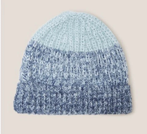 White Stuff Knitted Ombre Beanie - Mid Blue
