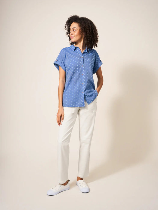 White Stuff Women's Blue Ella Organic Cotton Shirt