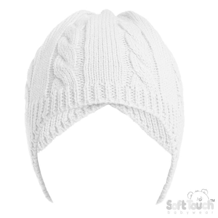 White Cable knit Hat with ear cover
