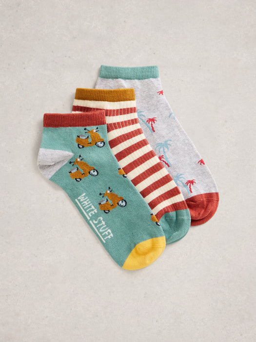 White Stuff Men's 3PK Palm Trainer Socks In Green Multi