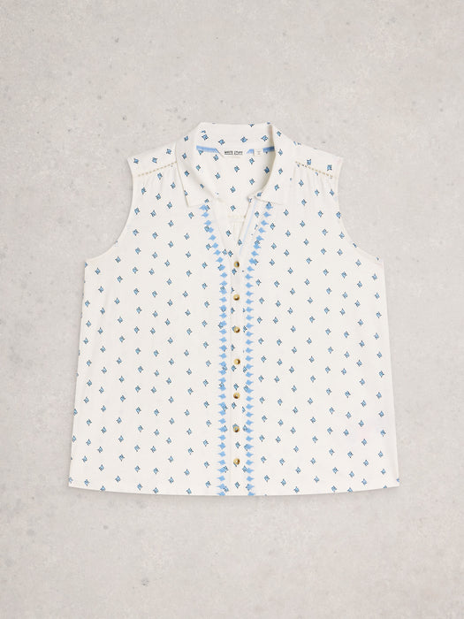 White Stuff Women's Amy Embroidered Sleeveless Shirt In Ivory Print