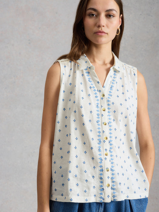 White Stuff Women's Amy Embroidered Sleeveless Shirt In Ivory Print