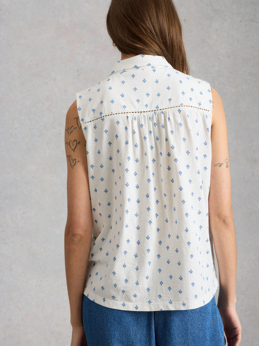 White Stuff Women's Amy Embroidered Sleeveless Shirt In Ivory Print