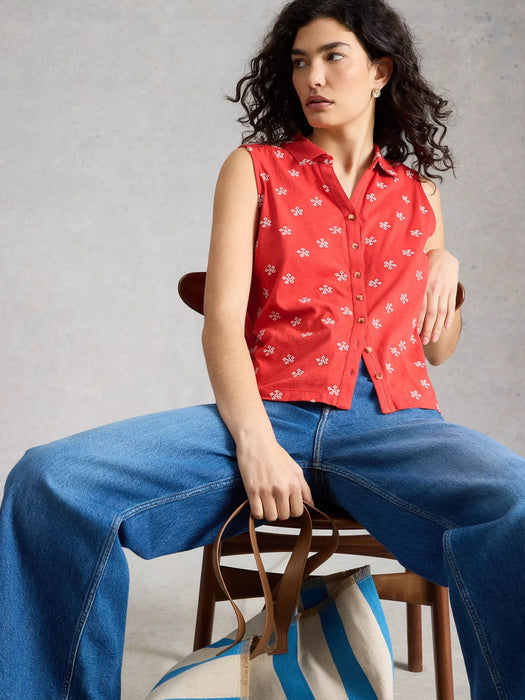 White Stuff Women's Amy Embroidered Sleeveless Shirt In Red Multi