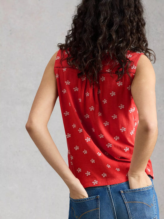 White Stuff Women's Amy Embroidered Sleeveless Shirt In Red Multi