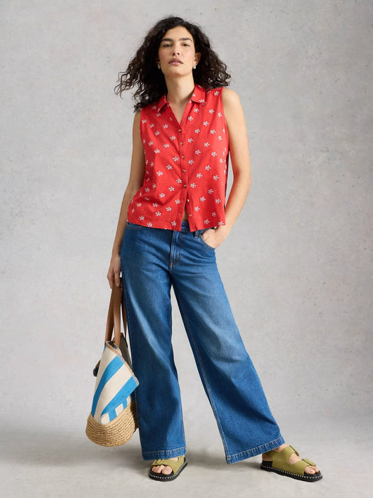 White Stuff Women's Amy Embroidered Sleeveless Shirt In Red Multi