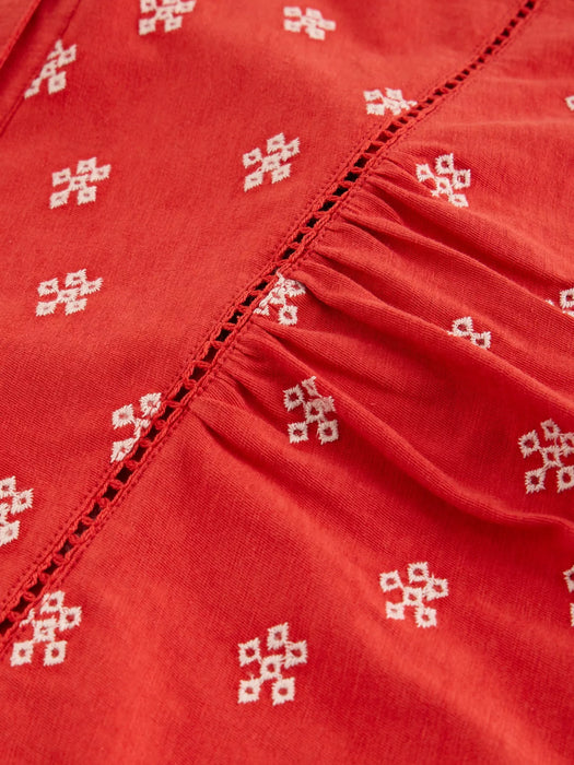 White Stuff Women's Amy Embroidered Sleeveless Shirt In Red Multi