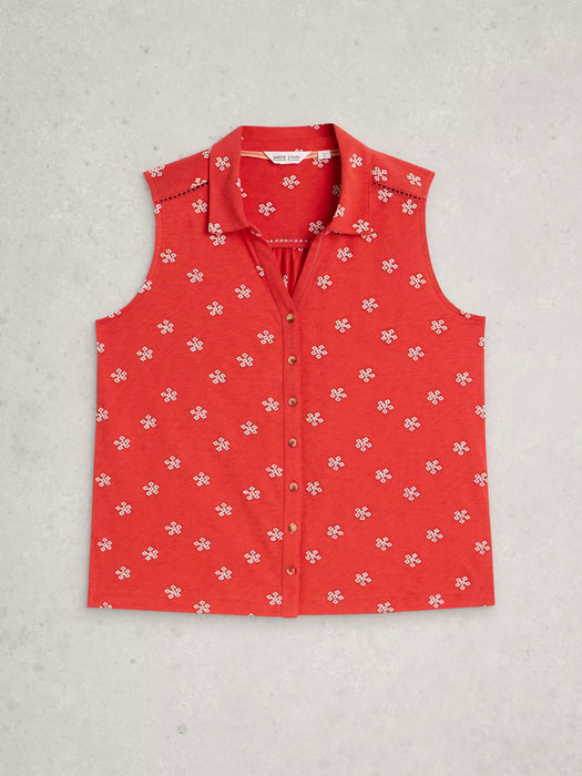 White Stuff Women's Amy Embroidered Sleeveless Shirt In Red Multi