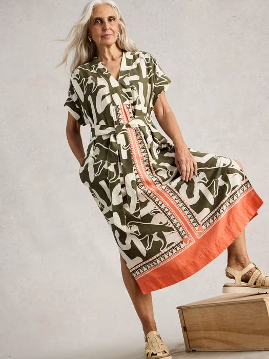 White Stuff Women's Marianne Linen Dress In Natural Print