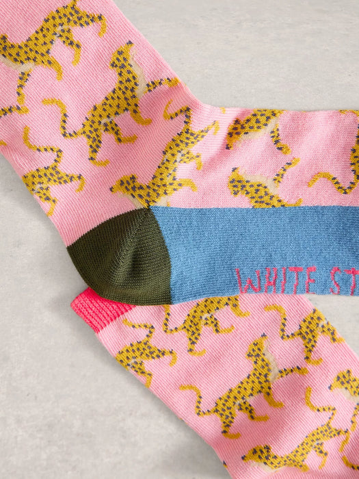 White Stuff Women's Novelty Cheetah Ankle Sock In Mid Pink