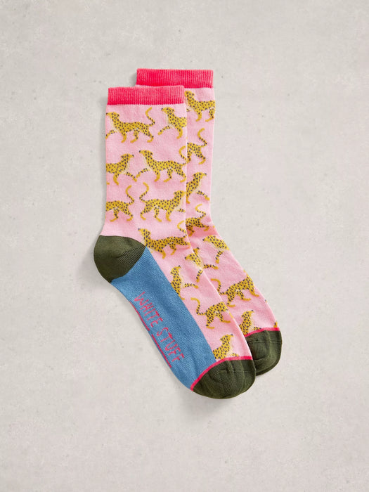 White Stuff Women's Novelty Cheetah Ankle Sock In Mid Pink
