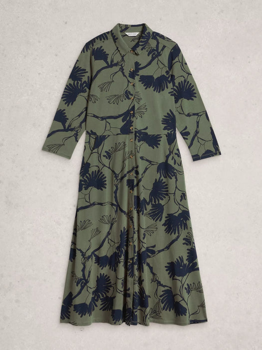 White Stuff Women's Rua Jersey Collared Shirt Dress In Green Multi