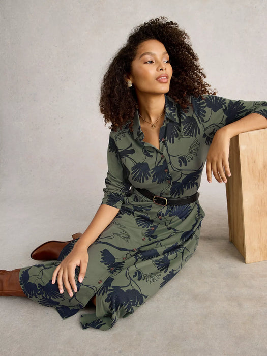 White Stuff Women's Rua Jersey Collared Shirt Dress In Green Multi