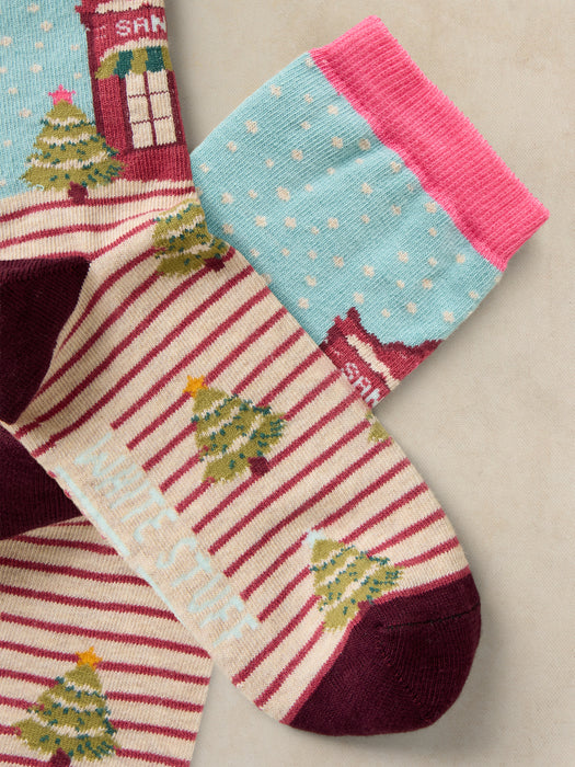 White Stuff Women's Santa Workshop Sock In A Cracker In Pink Multi