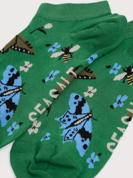 Seasalt Women's Bamboo Arty Trainer Socks In Wing Flower Bright Green