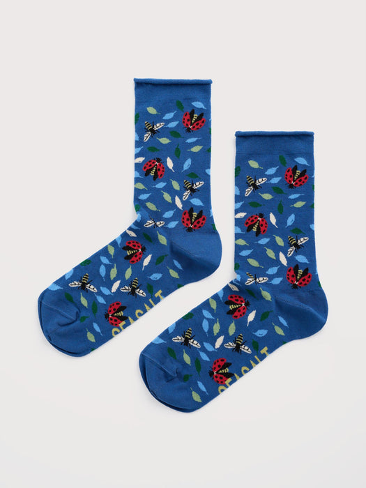 Seasalt Women's Arty Organic Cotton Socks In Leaf Lines Dark Voyage