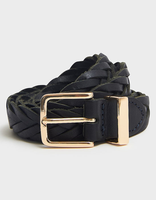 Crew Womens Plaited Leather Belt Navy