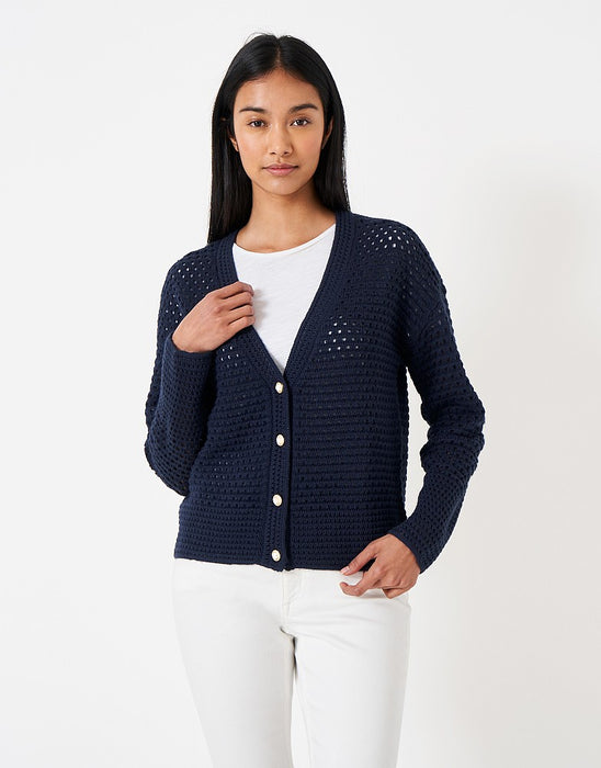 Crew Clothing Womens Pointelle Cardigan Navy