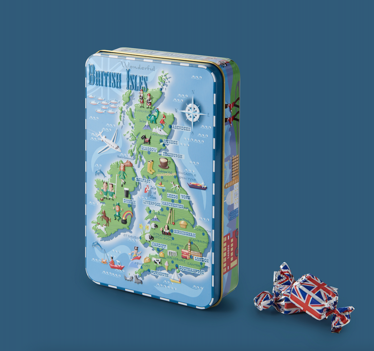 Wonderful British Isles Embossed Tin Filled with Fudge 200g