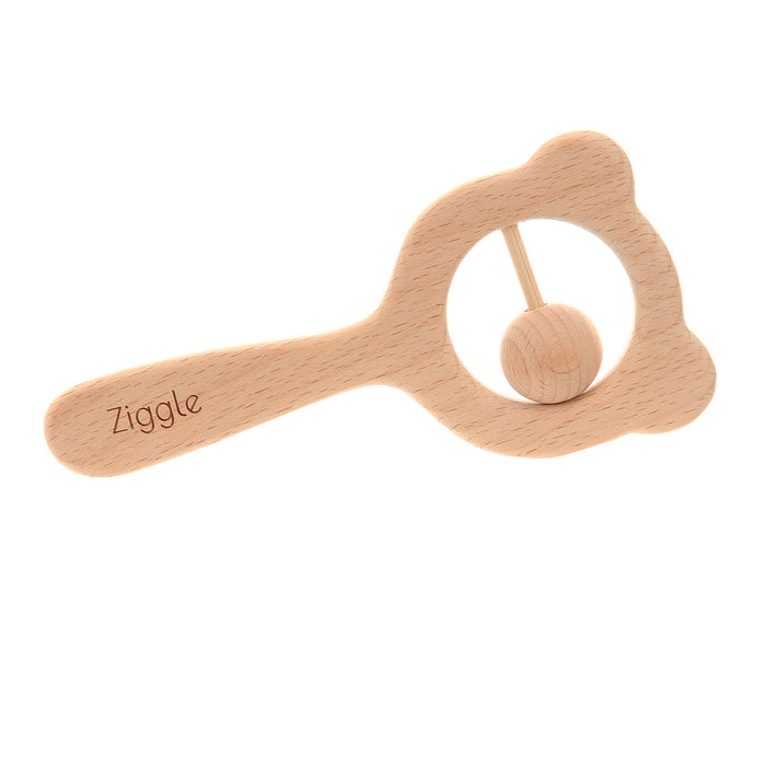 Ziggle Wooden teether And Rattle – Blue Grey