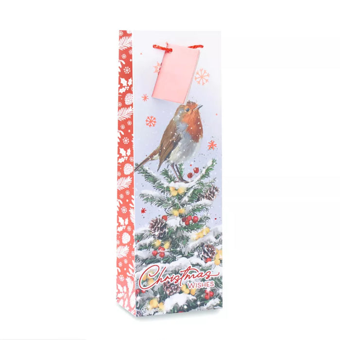 Wraptastic Christmas Wishes Robin Bottle Gift Bag