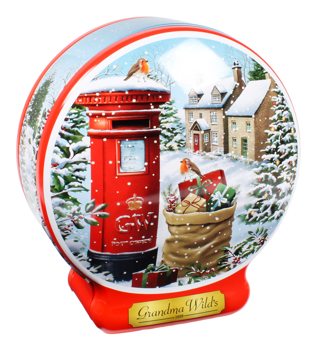 Grandma Wild's Snow Globe Postbox Christmas Biscuit Tin
