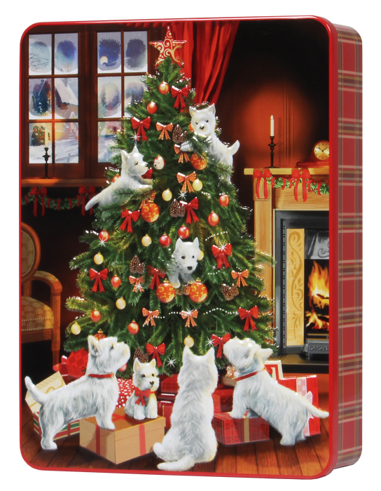 Bramble Christmas Scottie Dogs Around Tree Tin Of Biscuits