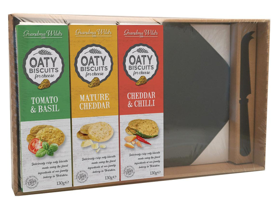 Grandma Wilds Savoury Biscuits With Cheese Board and Knife